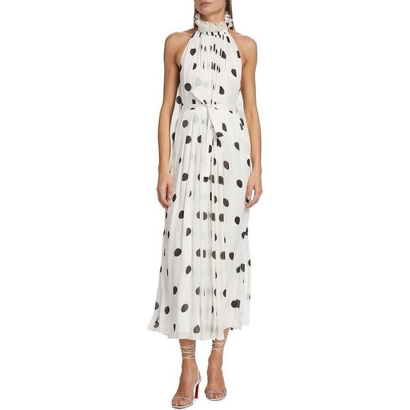 NWT Halpern Sleeveless Polka Dot Plisse Backless Midi Dress Size 36 (2) $2380 - Picture 3 of 14